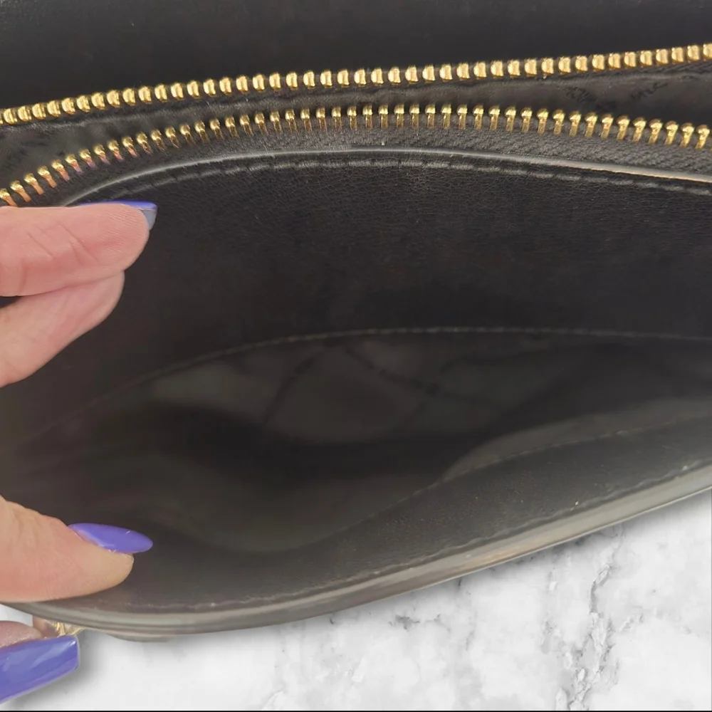Michael Kors Ellis Black‎ Safianno Leather Satchel Gold Hardware ☆